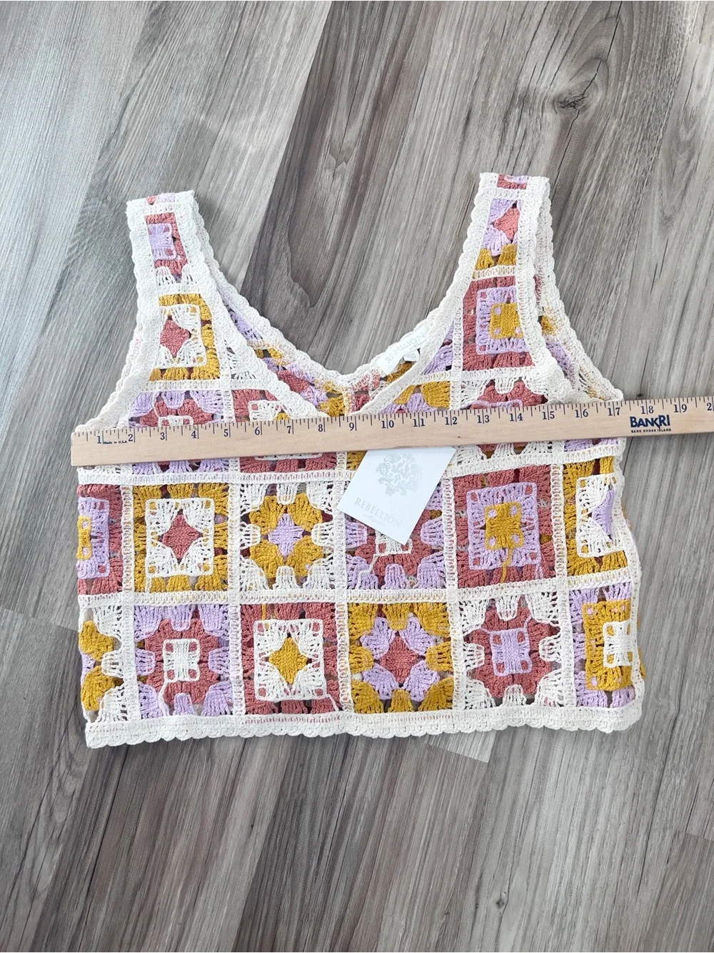 NEW Rebellion Crochet Patchwork Boho Granny Square Crochet Tank Top Size XS - Picture 3 of 8